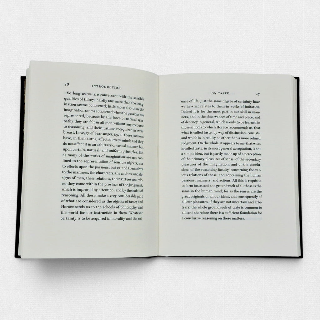 Interior pages of A Philosophical Enquiry into the Origin of Our Ideas of the Sublime and Beautiful by Edmund Burke, displaying refined typography and generous classical proportions.