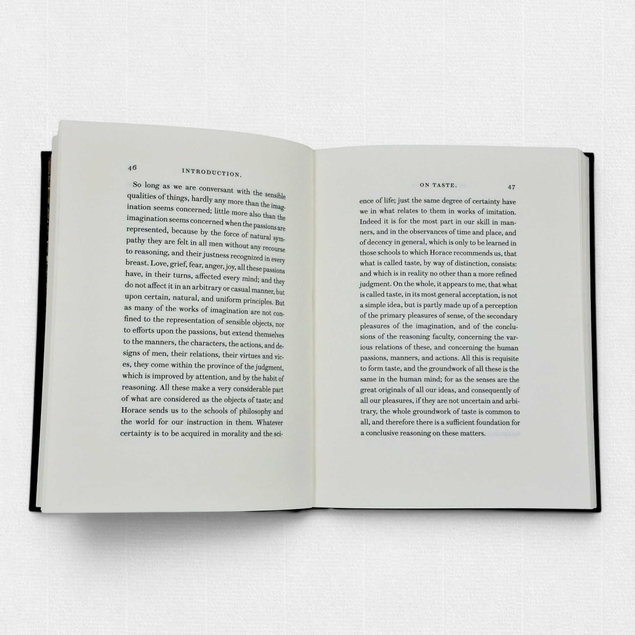 Interior pages of A Philosophical Enquiry into the Origin of Our Ideas of the Sublime and Beautiful by Edmund Burke, displaying refined typography and generous classical proportions.