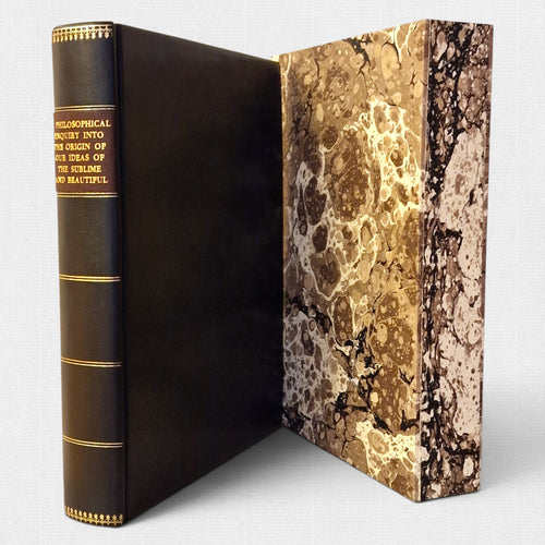 Woodbank Press fine press edition of Edmund Burke's A Philosophical Inquiry into the Origin of Our Ideas of the Sublime and Beautiful, hand-bound in leather with gilt spine, marbled slipcase and traditional craftsmanship.