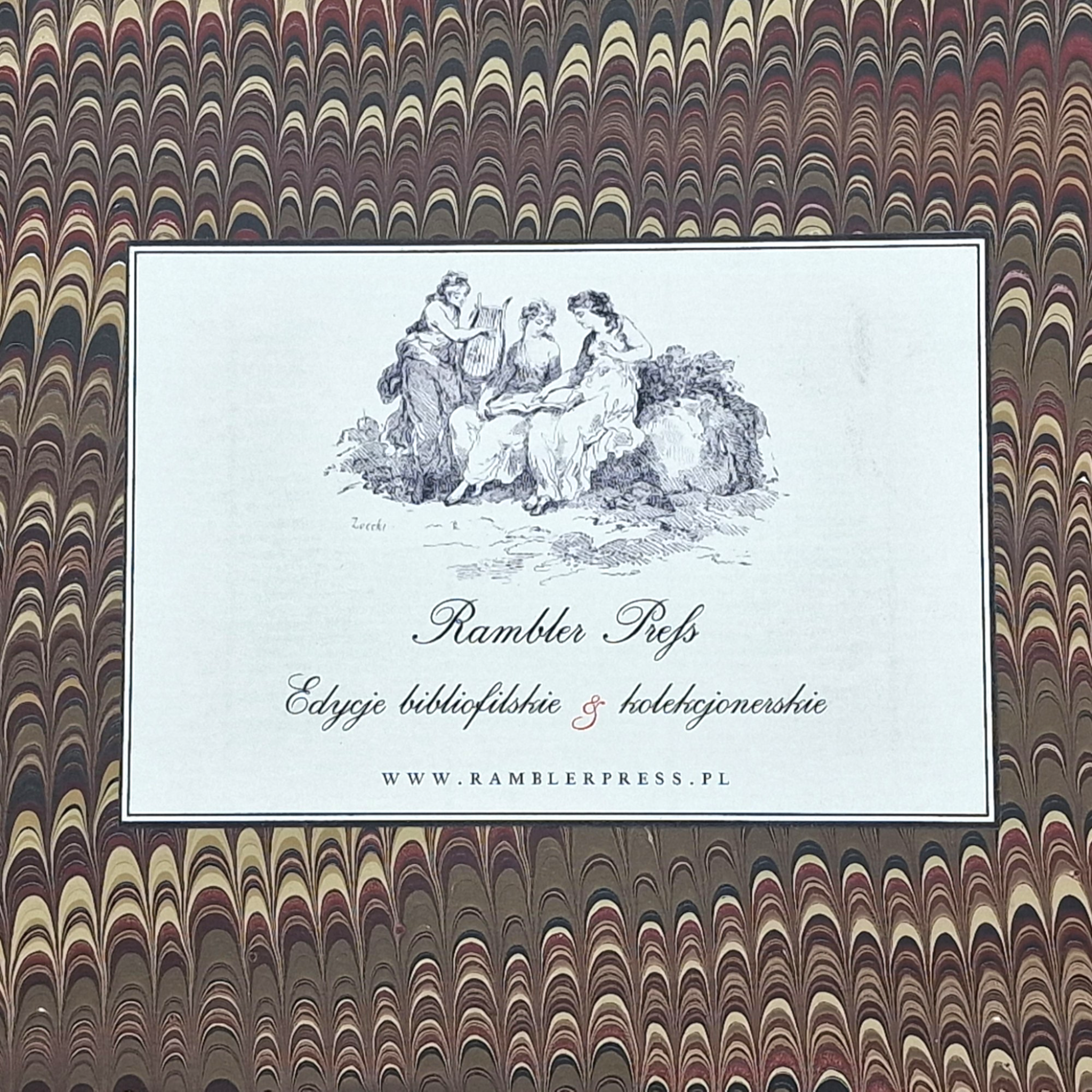 Detail of the presentation box label for The Castle of Otranto by Woodbank Press, mounted on hand-marbled paper.