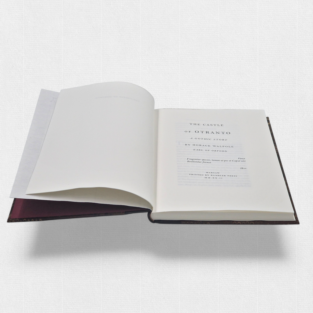 Title page of The Castle of Otranto fine press edition printed by Woodbank Press in Monotype Bell.