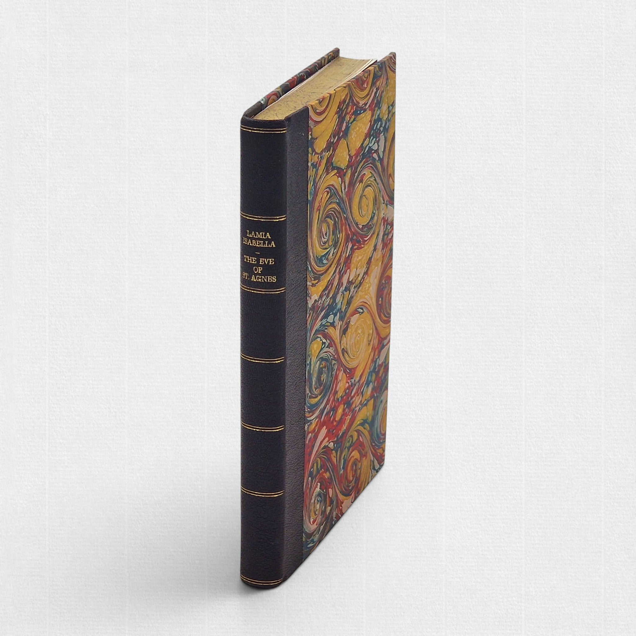 John Keats Selected Poems fine press edition by Woodbank Press in half leather binding with marbled boards and gilt-lettered spine