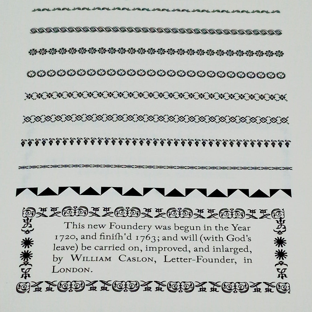 Close-up of Caslon printer’s ornaments and typographic borders reproduced in The Revival of Caslon Types.