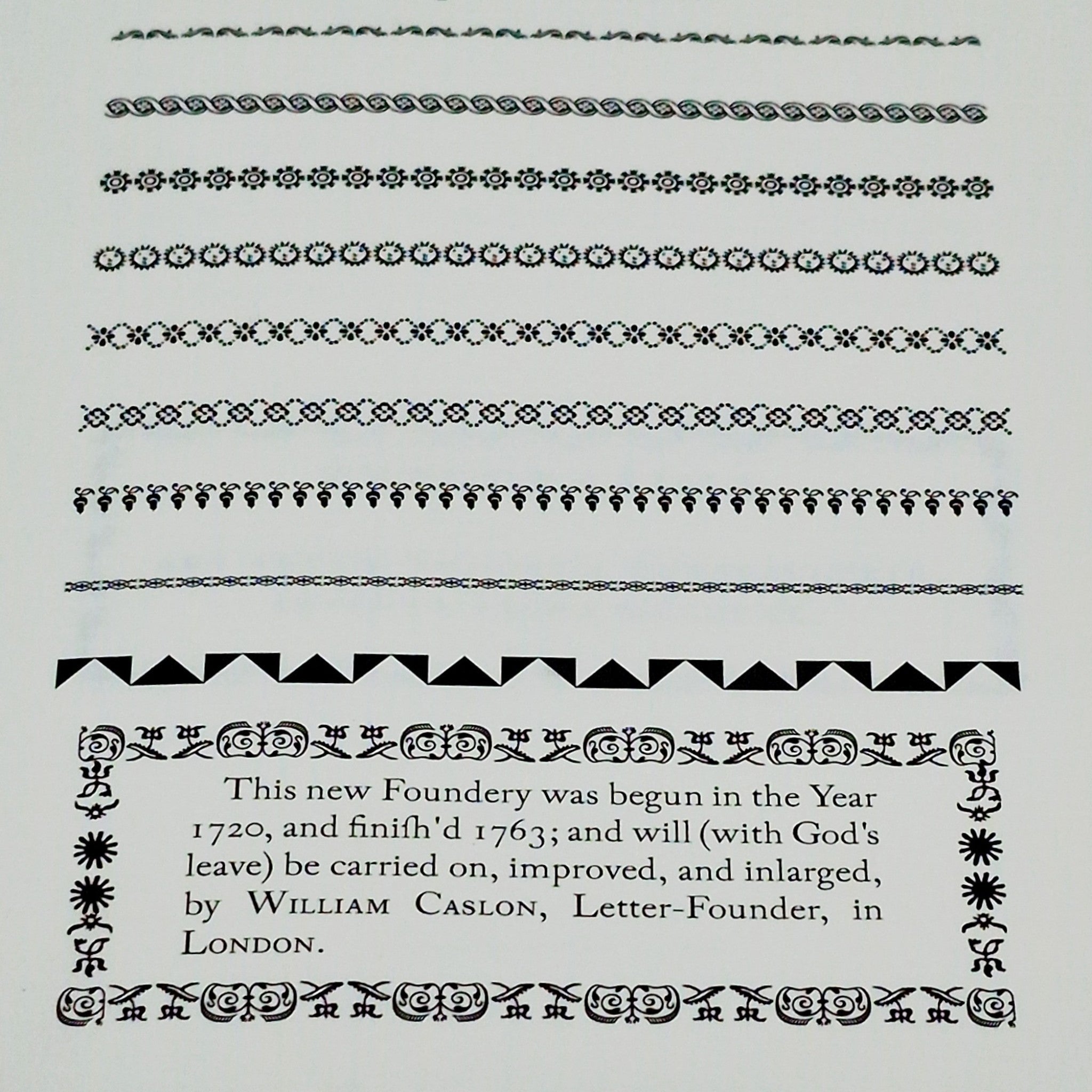 Close-up of Caslon printer’s ornaments and typographic borders reproduced in The Revival of Caslon Types.