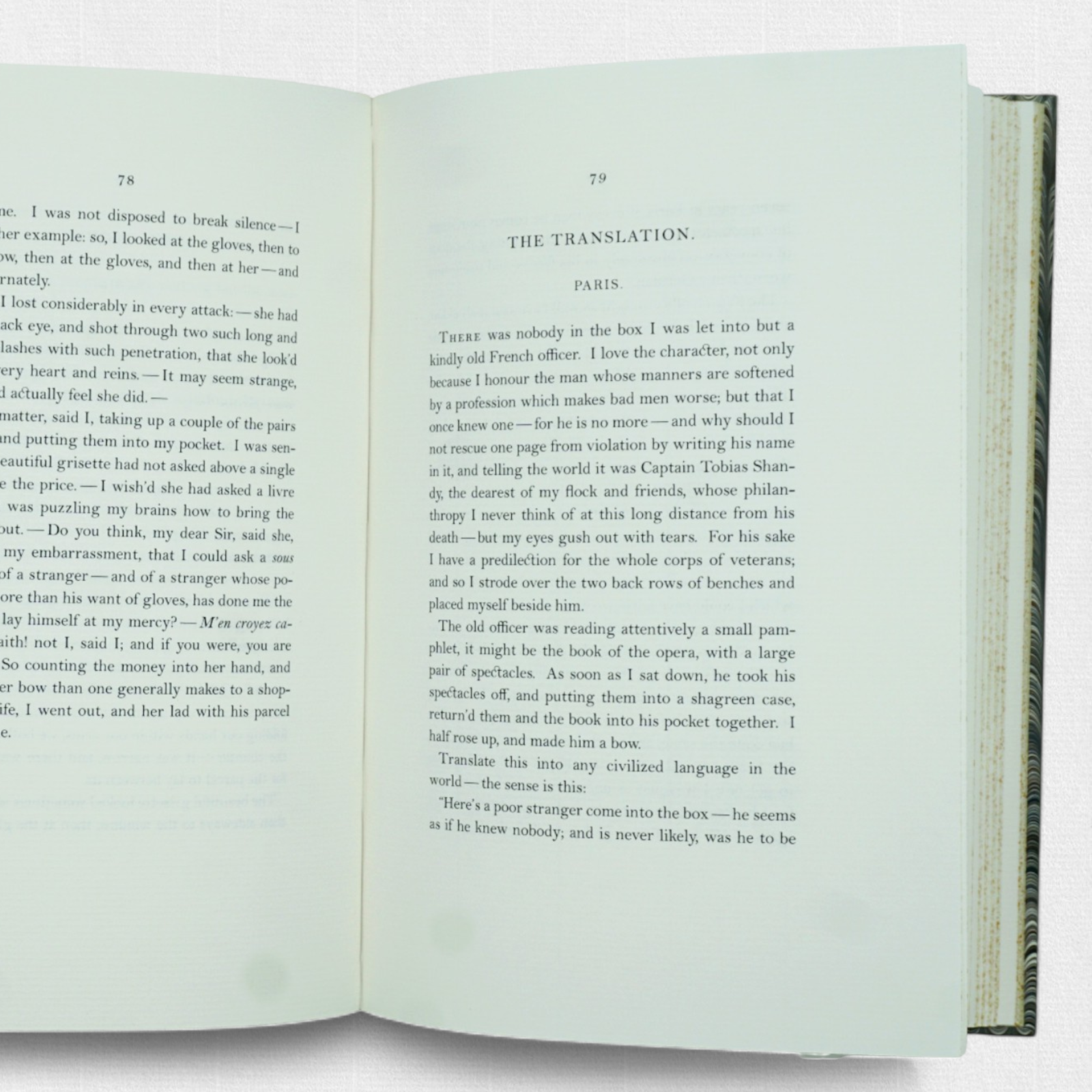 Interior spread of A Sentimental Journey Through France and Italy, printed by Woodbank Press on Century Laid cotton paper.