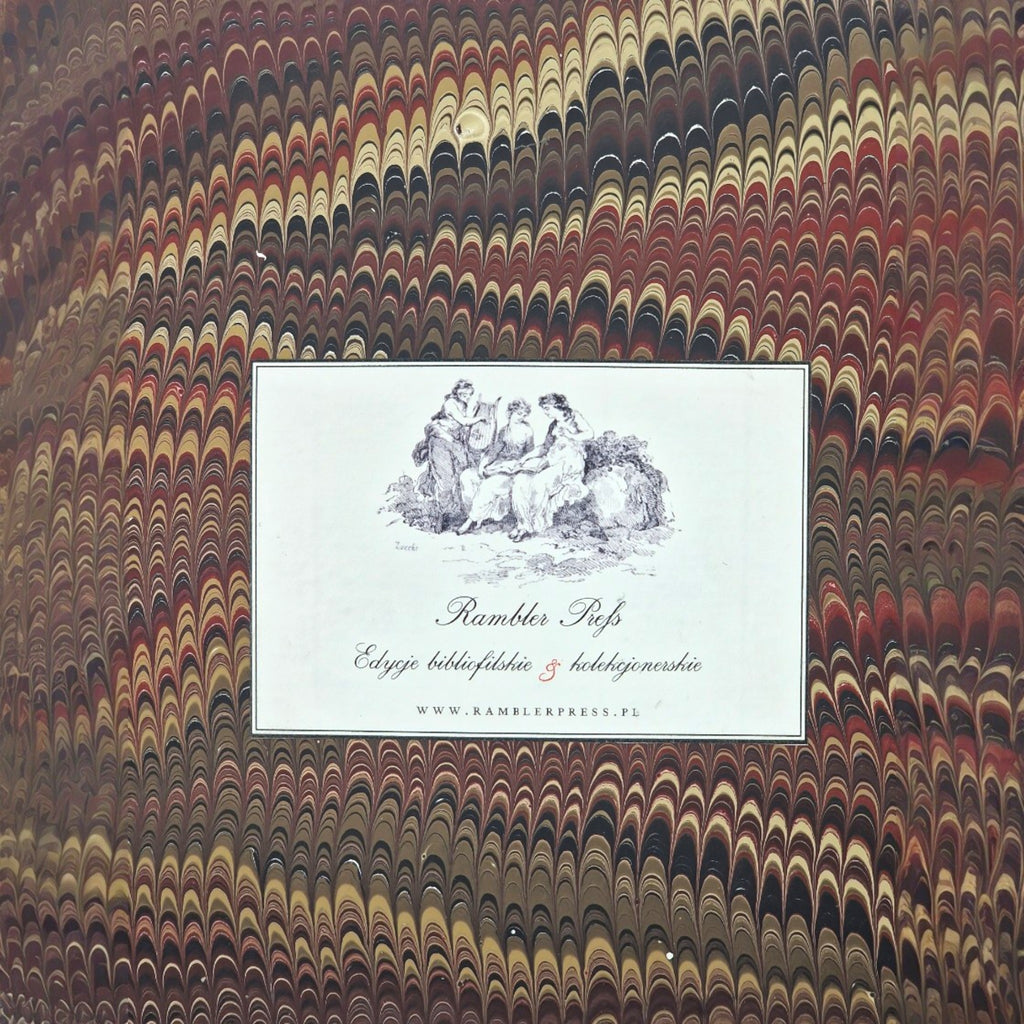 Detail of the marbled presentation box label from the Woodbank Press Frankenstein edition.