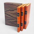 Fine press three-volume edition of Frankenstein by Mary Shelley, hand-bound in full leather and presented with a marbled slipcase by Woodbank Press.