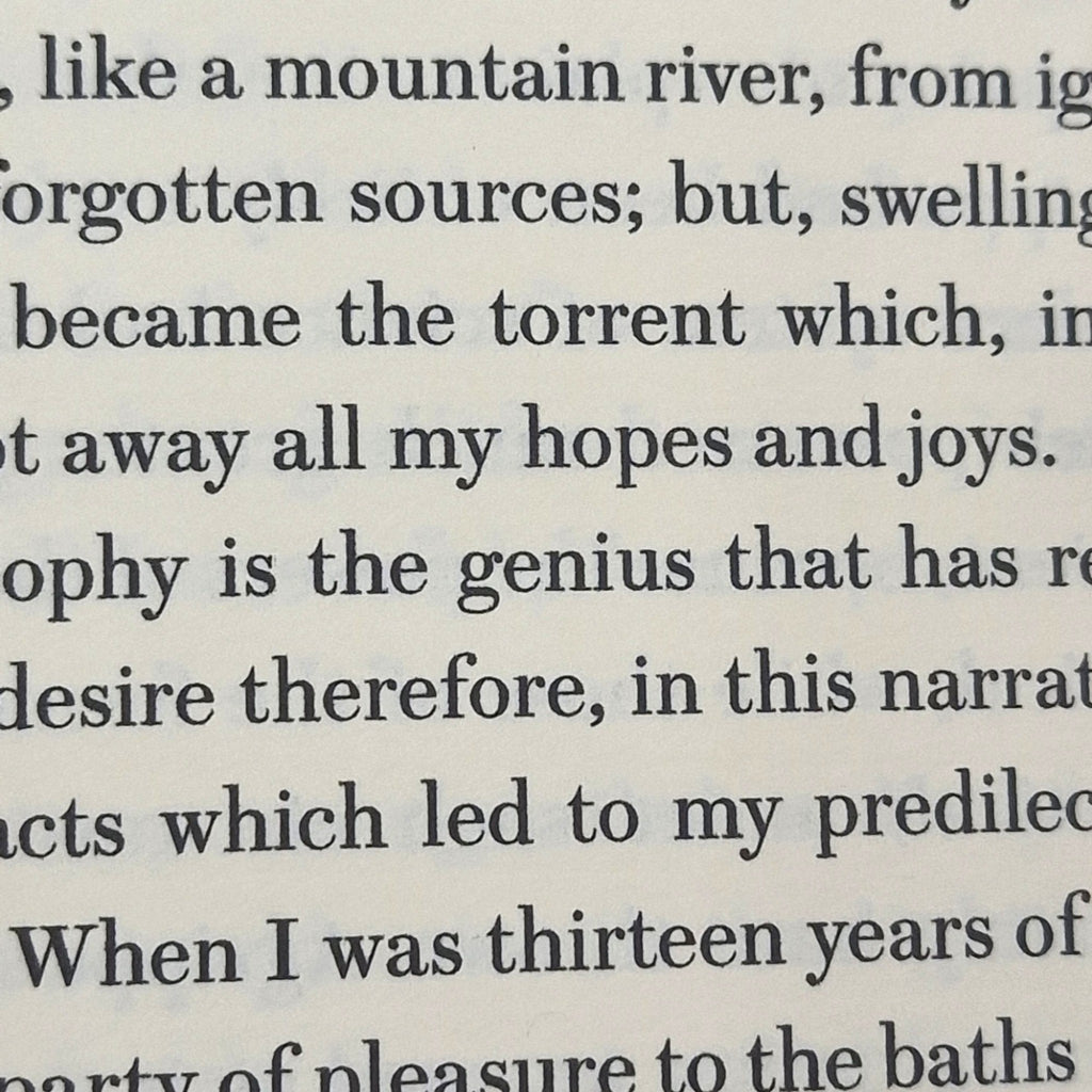 Close-up detail of typography printed on Century Laid cotton paper in the Woodbank Press Frankenstein edition.