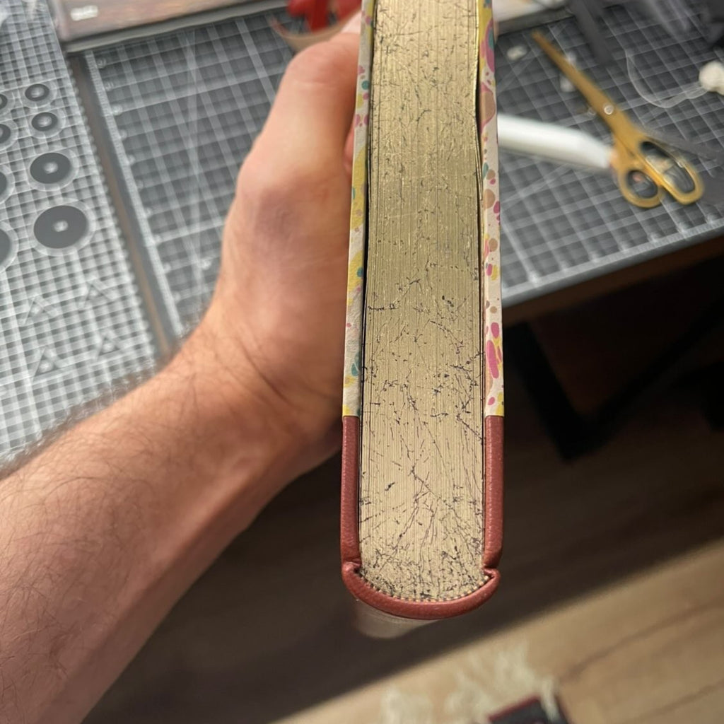 Samuel Johnson Rasselas fine press edition, hand-marbled book edges, half-leather binding and traditional craftsmanship by Woodbank Press.