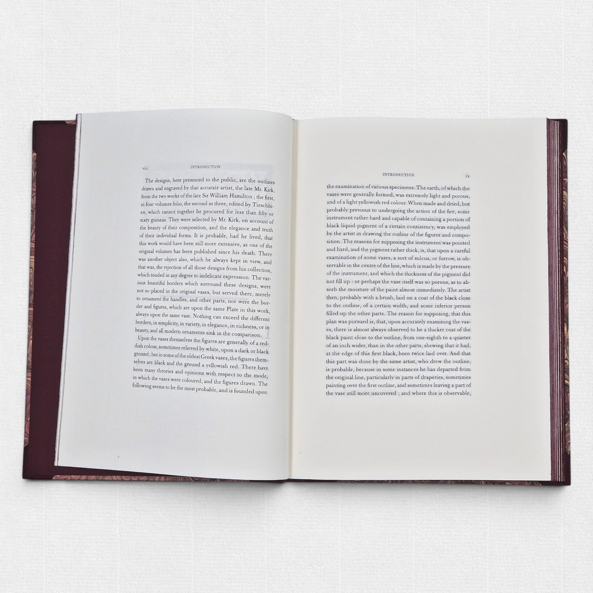 Woodbank Press fine press edition of Hamilton’s Vases showing the introduction spread, printed letterpress on premium paper.