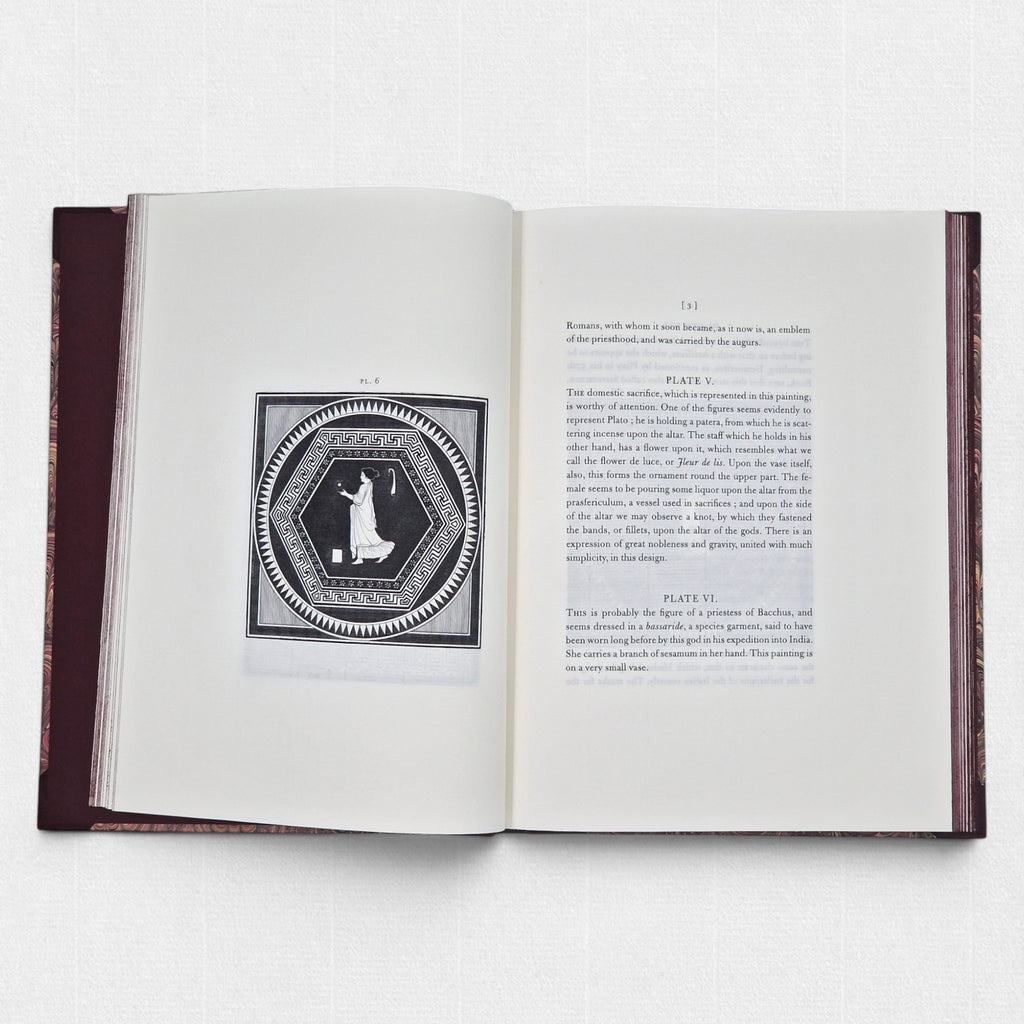 Fine press interior of Hamilton’s Vases featuring classical Greek vase plate illustrations printed by Woodbank Press.