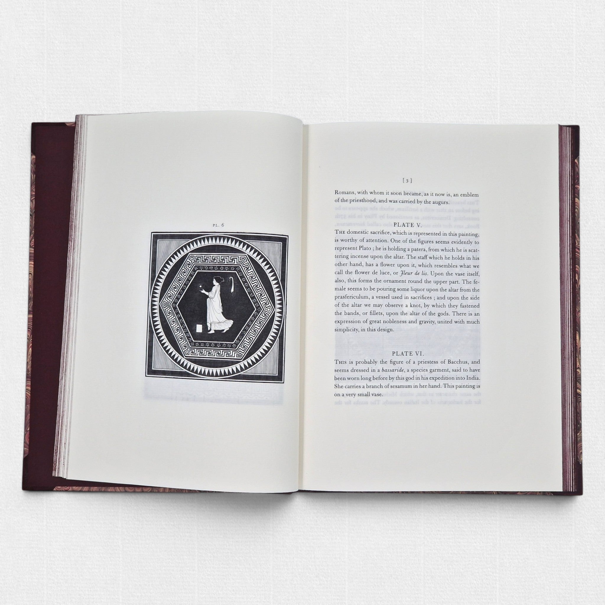 Fine press interior of Hamilton’s Vases featuring classical Greek vase plate illustrations printed by Woodbank Press.