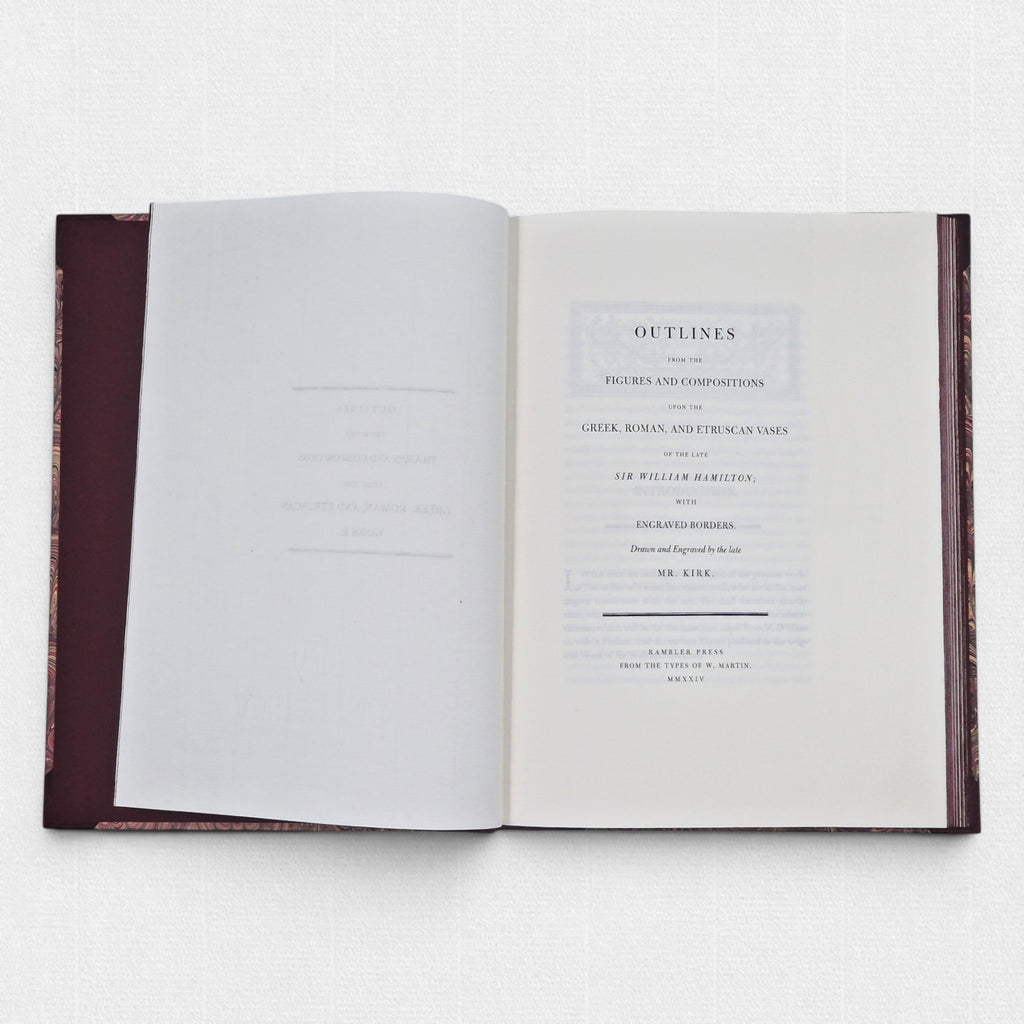 Title page of Hamilton’s Vases by Woodbank Press, a hand-bound fine press edition inspired by classical antiquity.